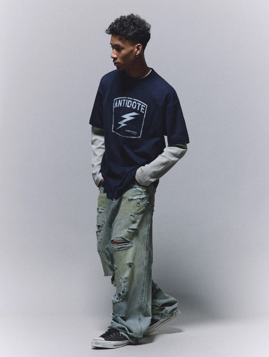 ANTIDOTE Heavy Damage Washed Broken Baggy Jeans | Face 3 Face