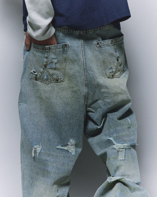 ANTIDOTE Heavy Damage Washed Broken Baggy Jeans | Face 3 Face