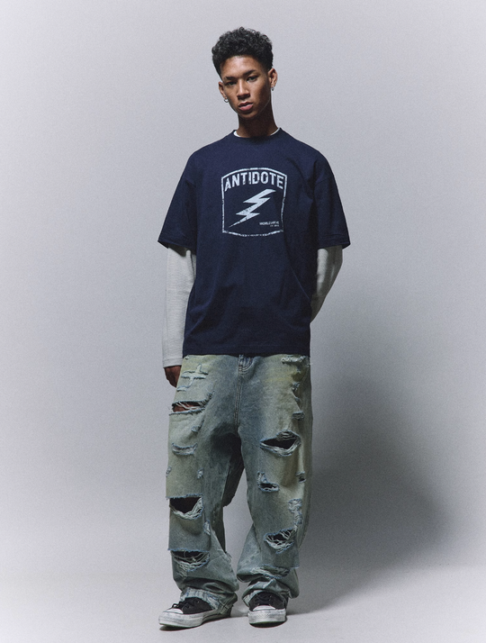 ANTIDOTE Heavy Damage Washed Broken Baggy Jeans | Face 3 Face