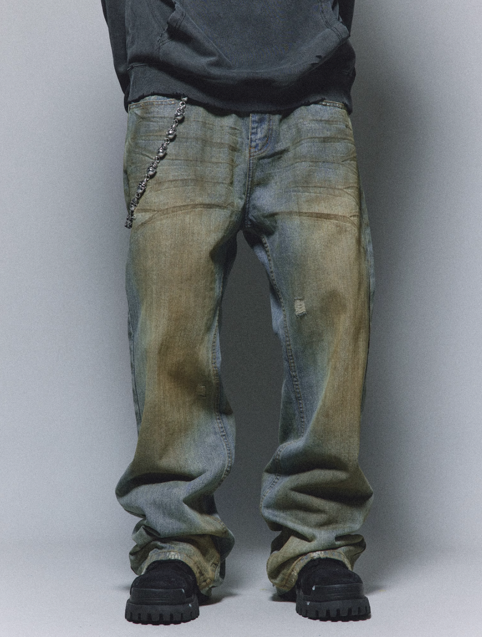 ANTIDOTE Micro Slim Dirty Herringbone Stripe Mud Dye Jeans | Face 3 Face