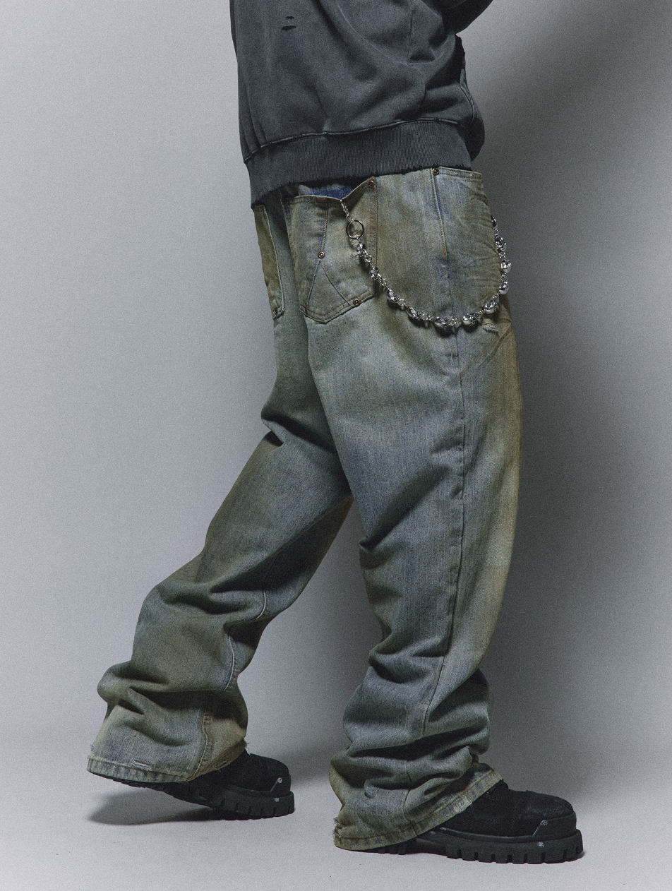 ANTIDOTE Micro Slim Dirty Herringbone Stripe Mud Dye Jeans | Face 3 Face