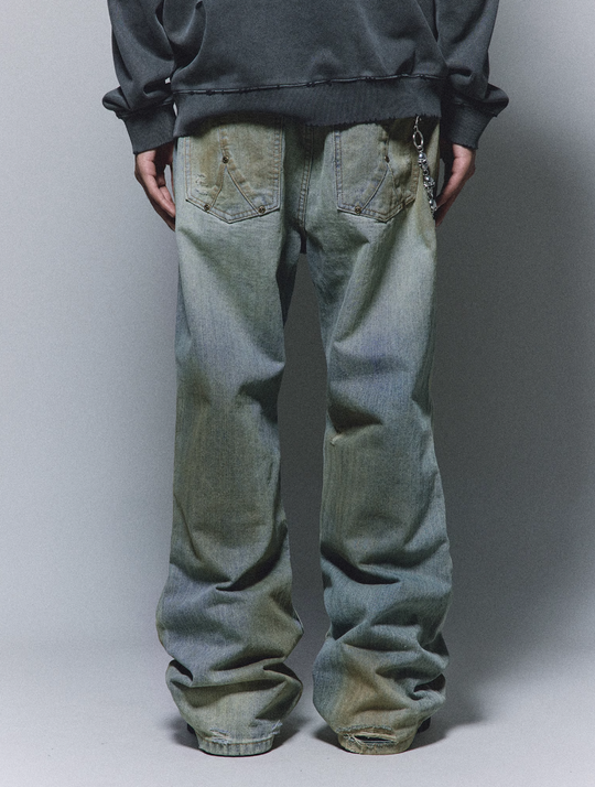 ANTIDOTE Micro Slim Dirty Herringbone Stripe Mud Dye Jeans | Face 3 Face