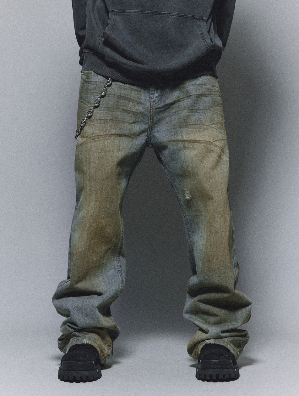 ANTIDOTE Micro Slim Dirty Herringbone Stripe Mud Dye Jeans | Face 3 Face