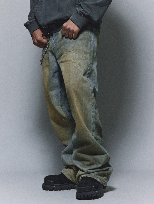 ANTIDOTE Micro Slim Dirty Herringbone Stripe Mud Dye Jeans | Face 3 Face