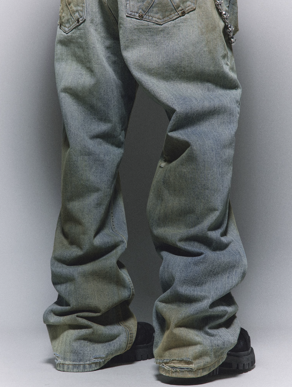 ANTIDOTE Micro Slim Dirty Herringbone Stripe Mud Dye Jeans | Face 3 Face