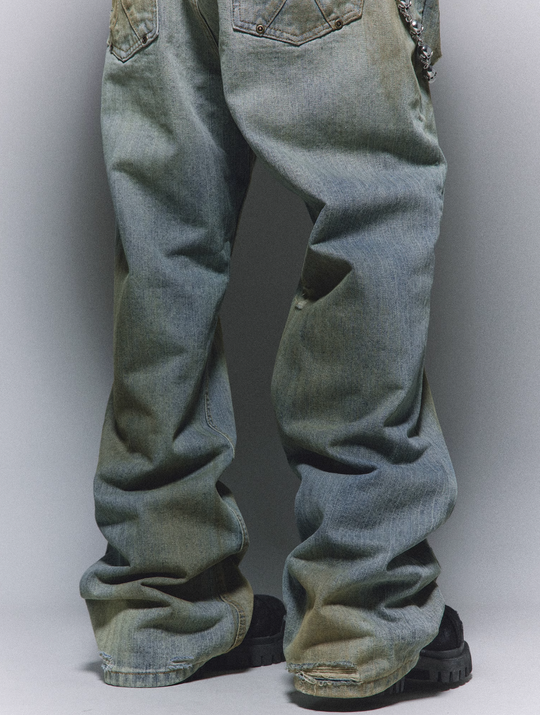 ANTIDOTE Micro Slim Dirty Herringbone Stripe Mud Dye Jeans | Face 3 Face