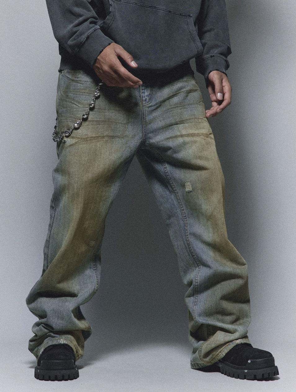 ANTIDOTE Micro Slim Dirty Herringbone Stripe Mud Dye Jeans | Face 3 Face