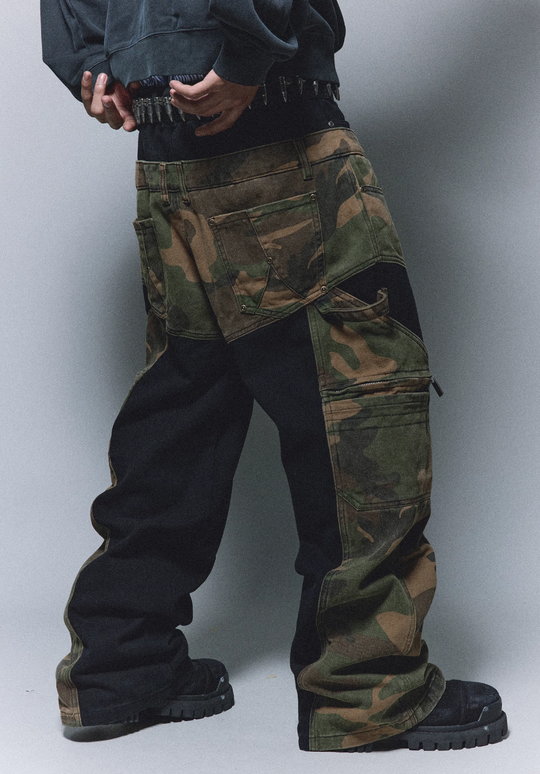 ANTIDOTE Camouflage Canvas Patchwork Baggy Pants | Face 3 Face