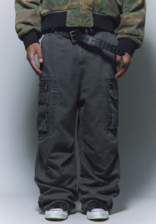 ANTIDOTE Stonewashed Inset Pocket Baggy Cargo Pants | Face 3 Face