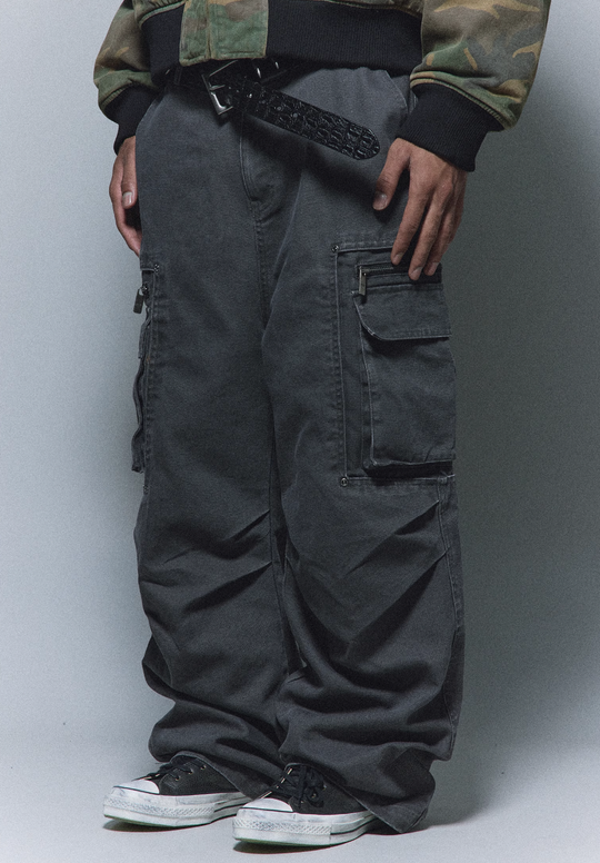 ANTIDOTE Stonewashed Inset Pocket Baggy Cargo Pants | Face 3 Face