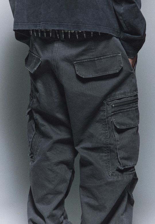 ANTIDOTE Stonewashed Inset Pocket Baggy Cargo Pants | Face 3 Face