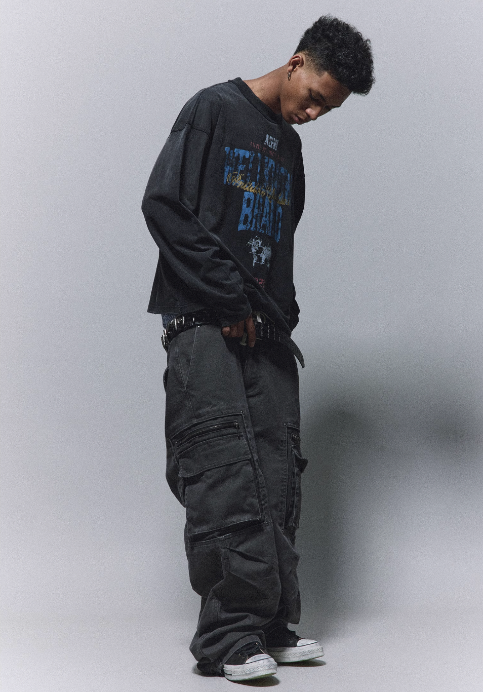 ANTIDOTE Stonewashed Inset Pocket Baggy Cargo Pants | Face 3 Face