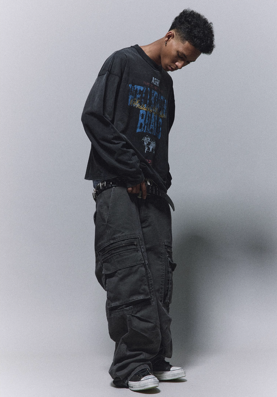 ANTIDOTE Stonewashed Inset Pocket Baggy Cargo Pants | Face 3 Face