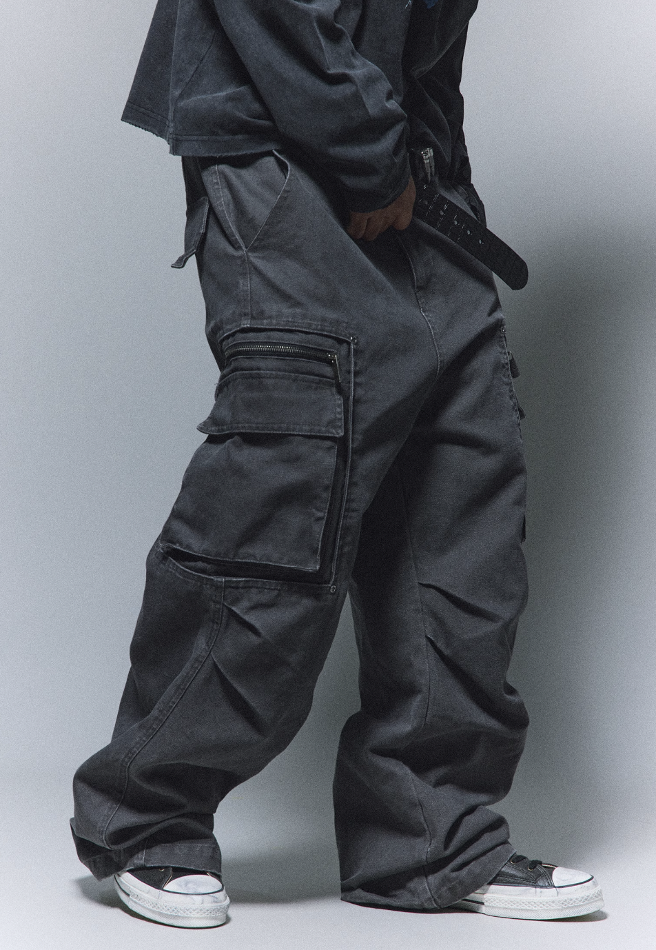 ANTIDOTE Stonewashed Inset Pocket Baggy Cargo Pants | Face 3 Face