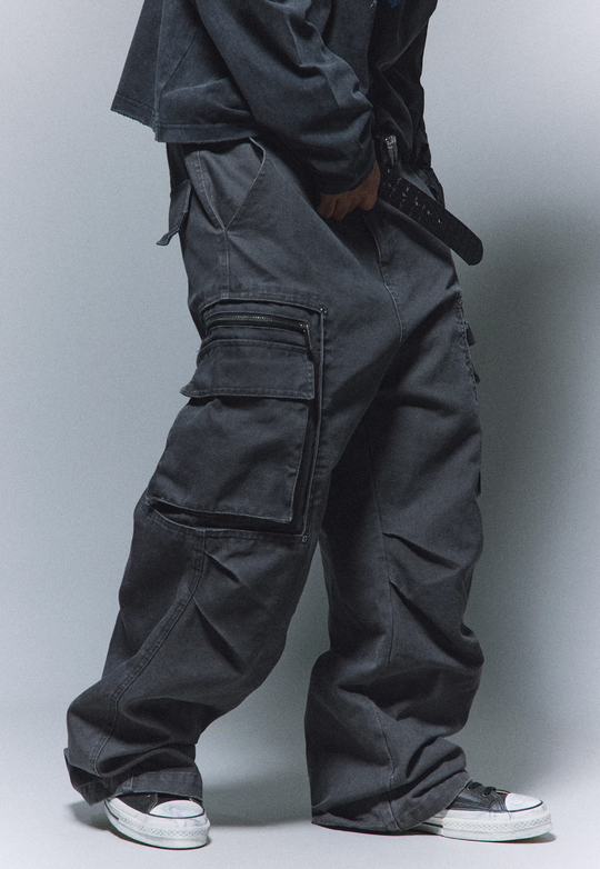 ANTIDOTE Stonewashed Inset Pocket Baggy Cargo Pants | Face 3 Face