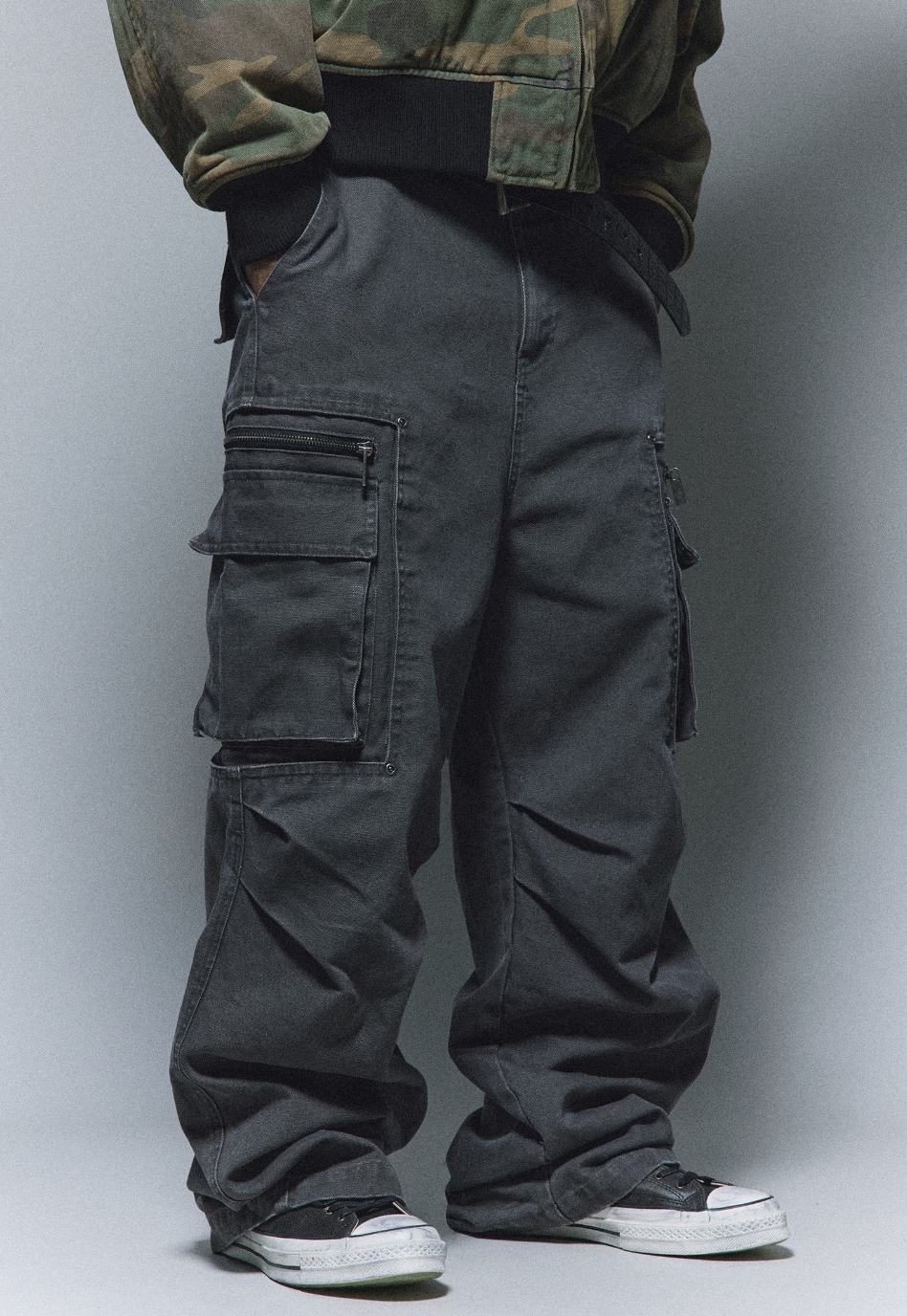 ANTIDOTE Stonewashed Inset Pocket Baggy Cargo Pants | Face 3 Face
