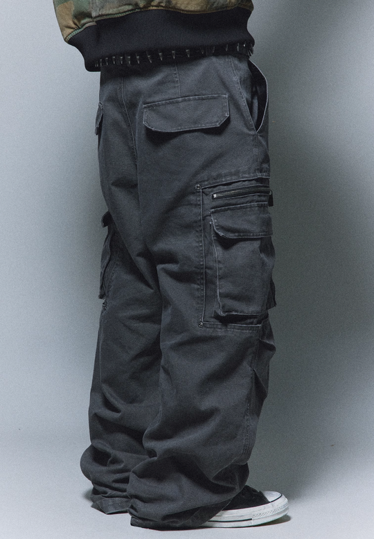 ANTIDOTE Stonewashed Inset Pocket Baggy Cargo Pants | Face 3 Face