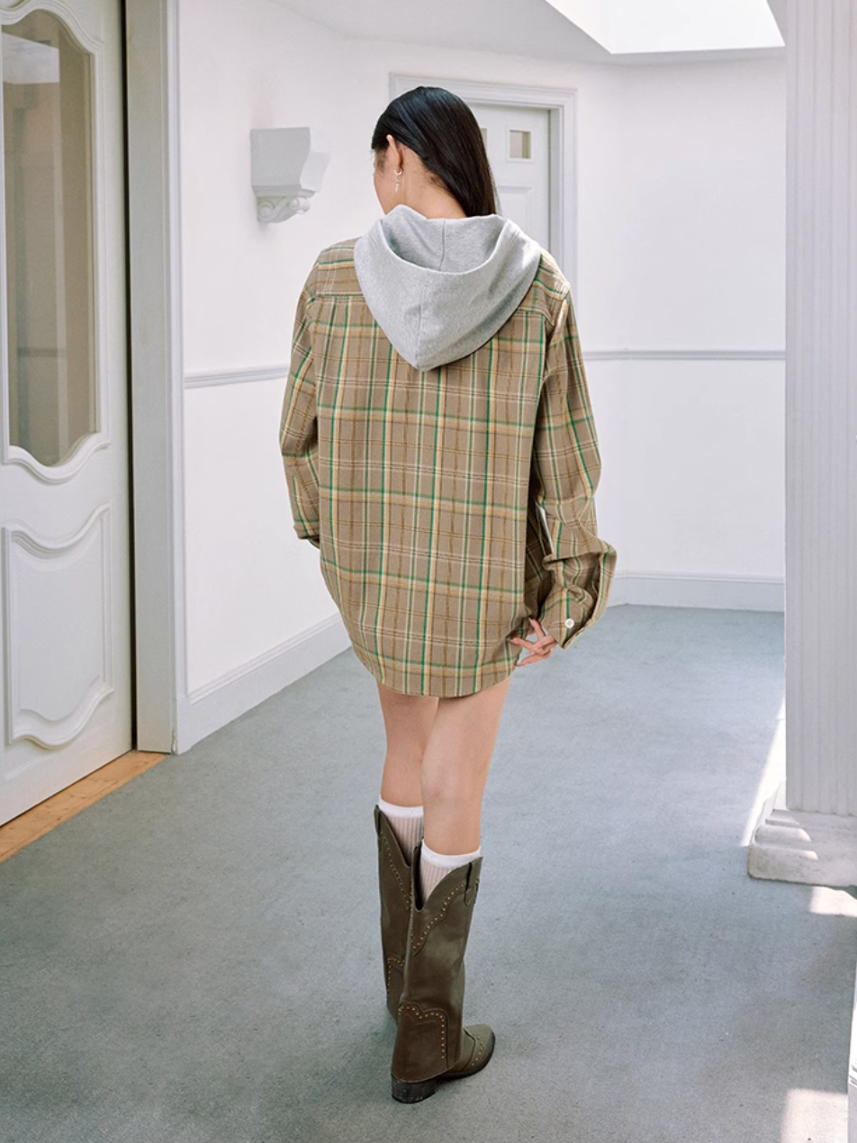 MEDM Hooded Destruction Plaid Shirt Jacket | Face 3 Face