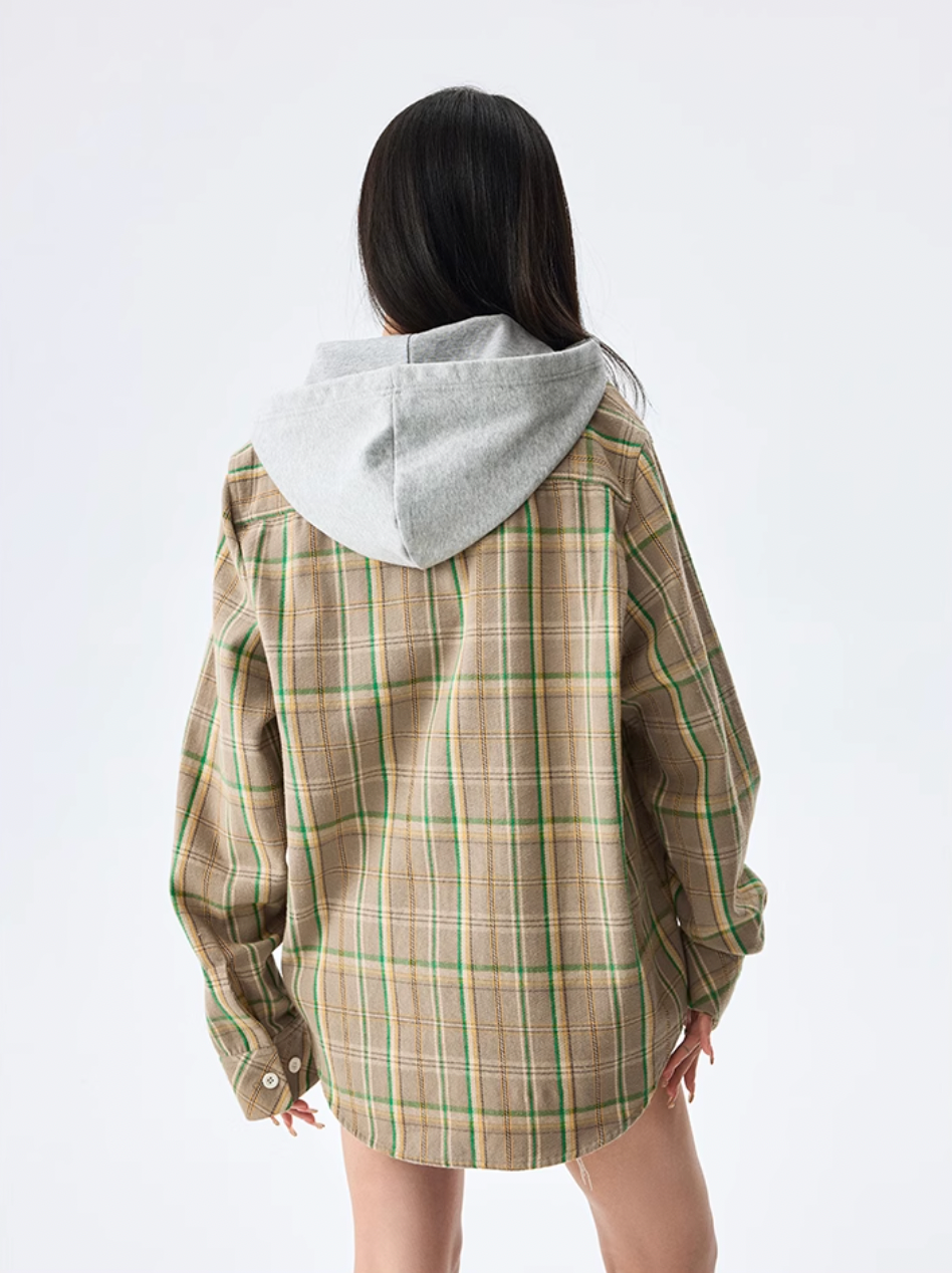 MEDM Hooded Destruction Plaid Shirt Jacket | Face 3 Face