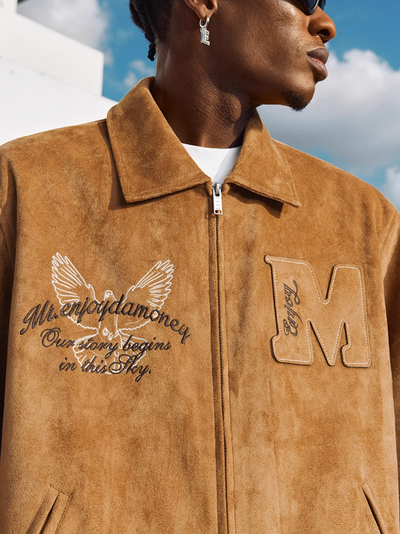 MEDM Patch Embroidered Dove Suede Jacket | Face 3 Face