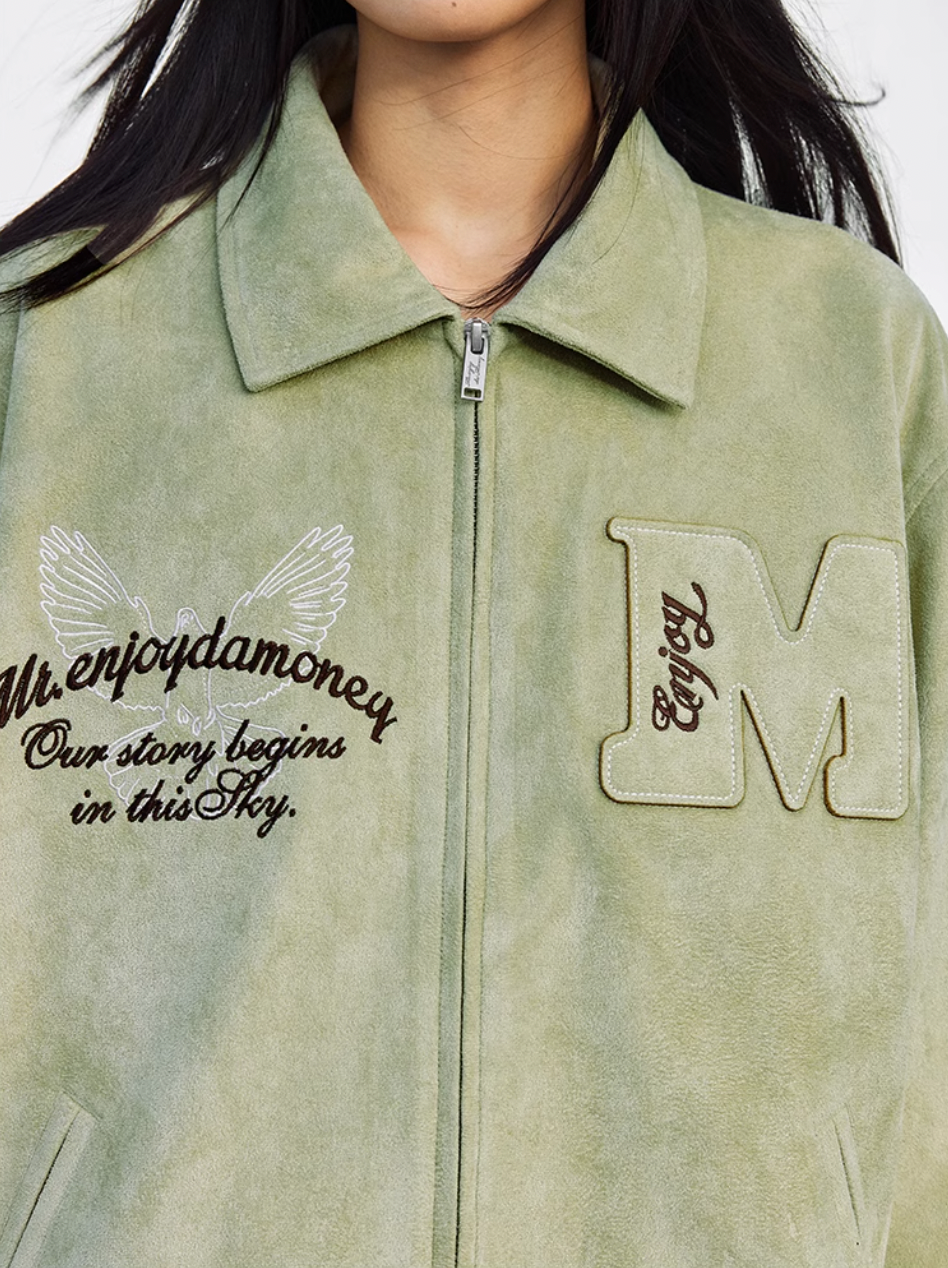 MEDM Patch Embroidered Dove Suede Jacket | Face 3 Face