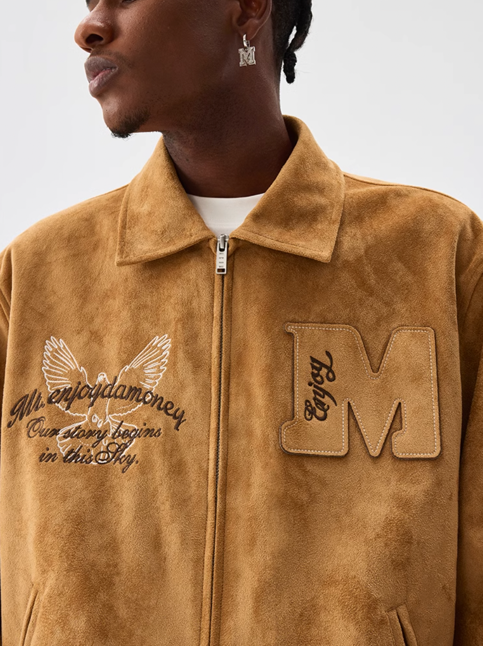 MEDM Patch Embroidered Dove Suede Jacket | Face 3 Face