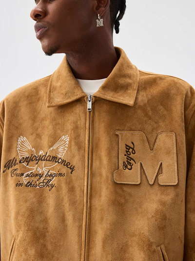 MEDM Patch Embroidered Dove Suede Jacket | Face 3 Face