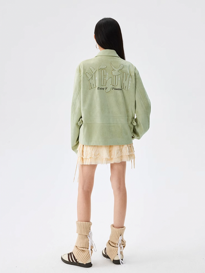 MEDM Patch Embroidered Dove Suede Jacket | Face 3 Face