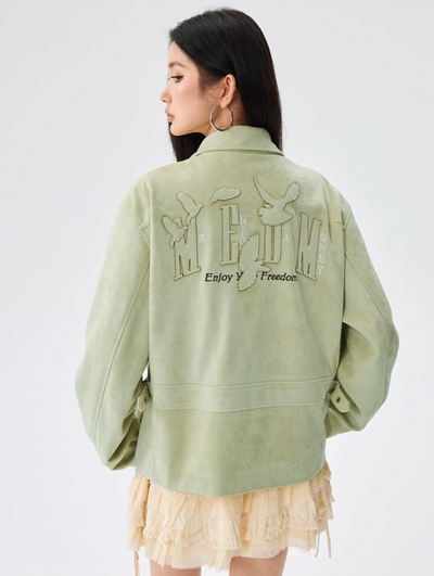 MEDM Patch Embroidered Dove Suede Jacket | Face 3 Face