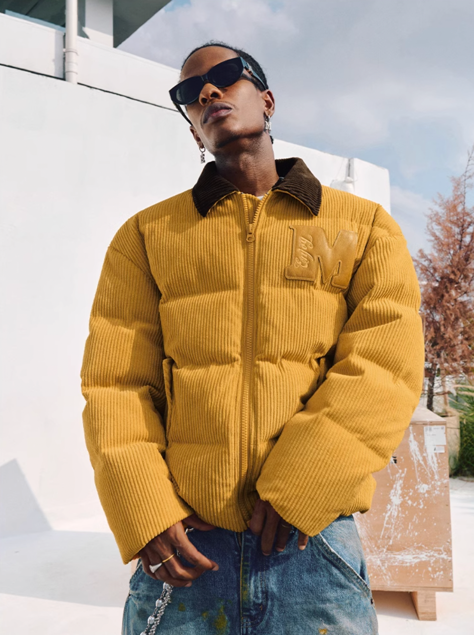 MEDM Corduroy Lapel Color Blocking Down Jacket | Face 3 Face