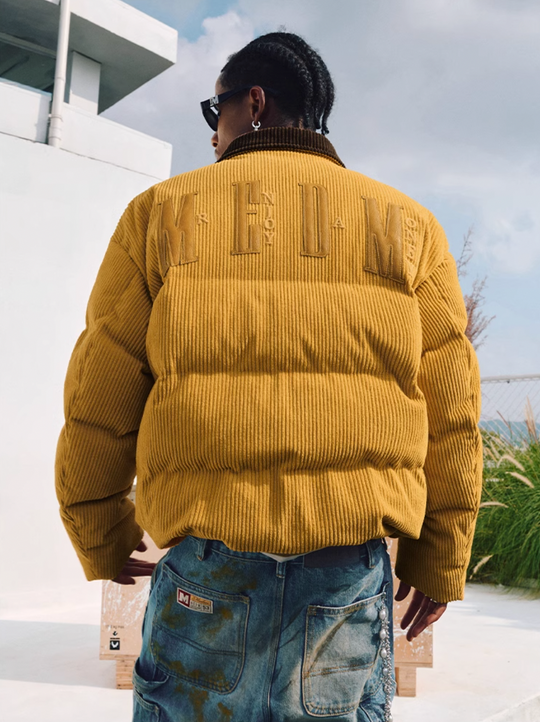 MEDM Corduroy Lapel Color Blocking Down Jacket | Face 3 Face