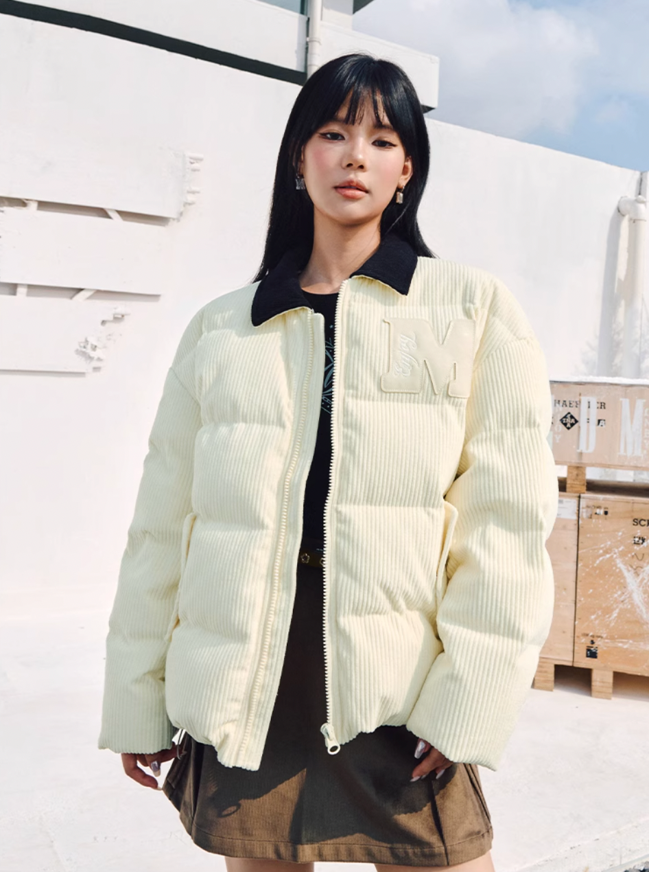 MEDM Corduroy Lapel Color Blocking Down Jacket | Face 3 Face