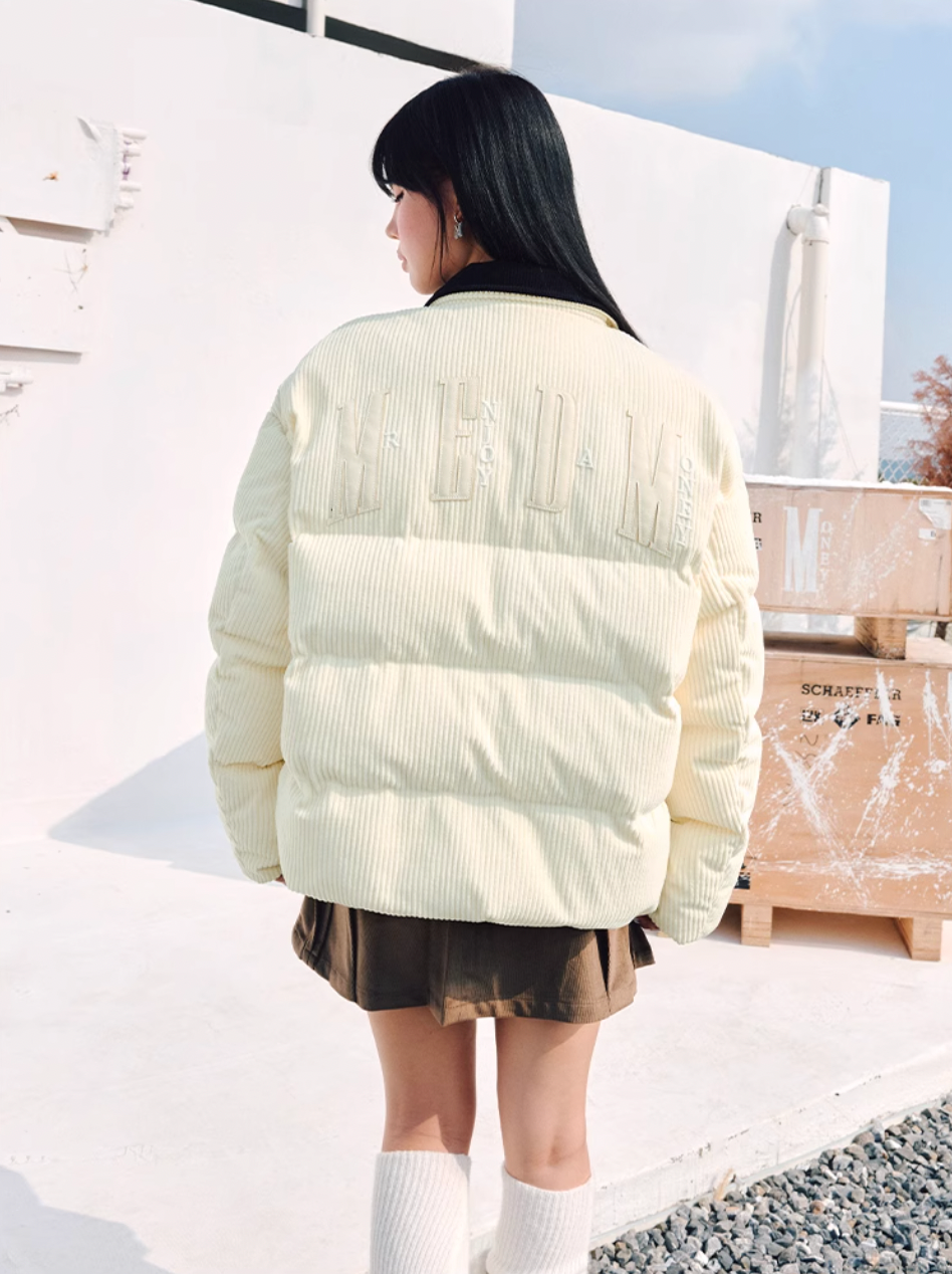 MEDM Corduroy Lapel Color Blocking Down Jacket | Face 3 Face