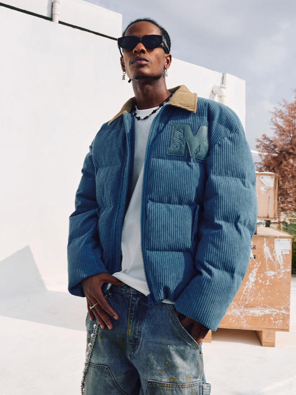 MEDM Corduroy Lapel Color Blocking Down Jacket | Face 3 Face