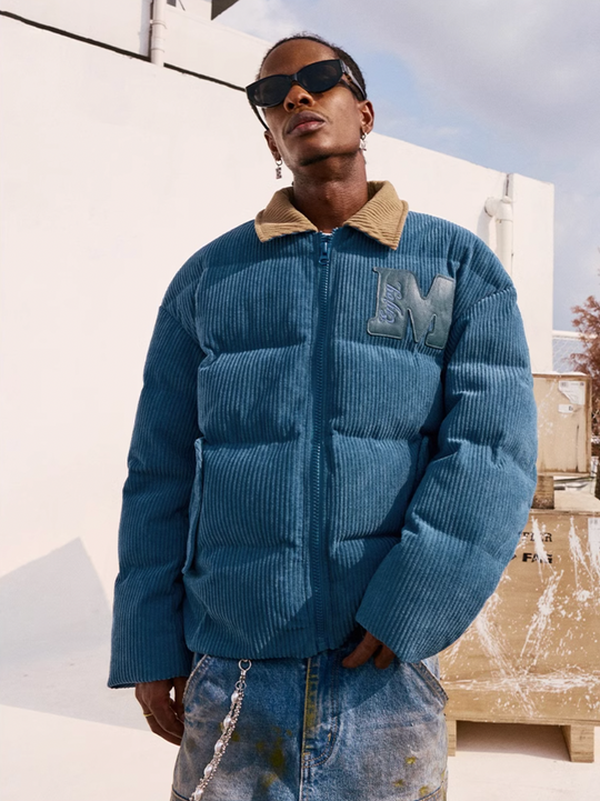 MEDM Corduroy Lapel Color Blocking Down Jacket | Face 3 Face