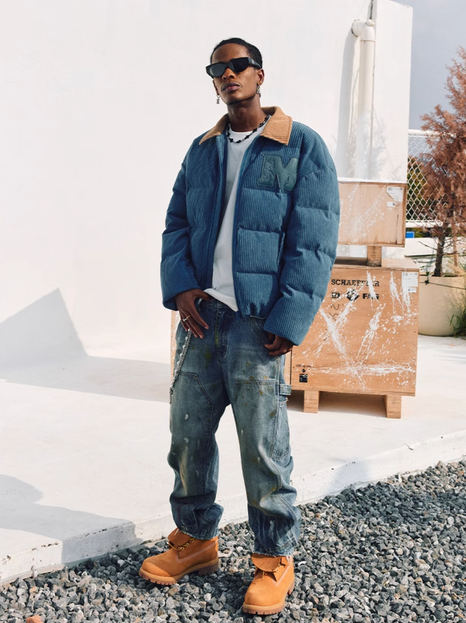 MEDM Corduroy Lapel Color Blocking Down Jacket | Face 3 Face