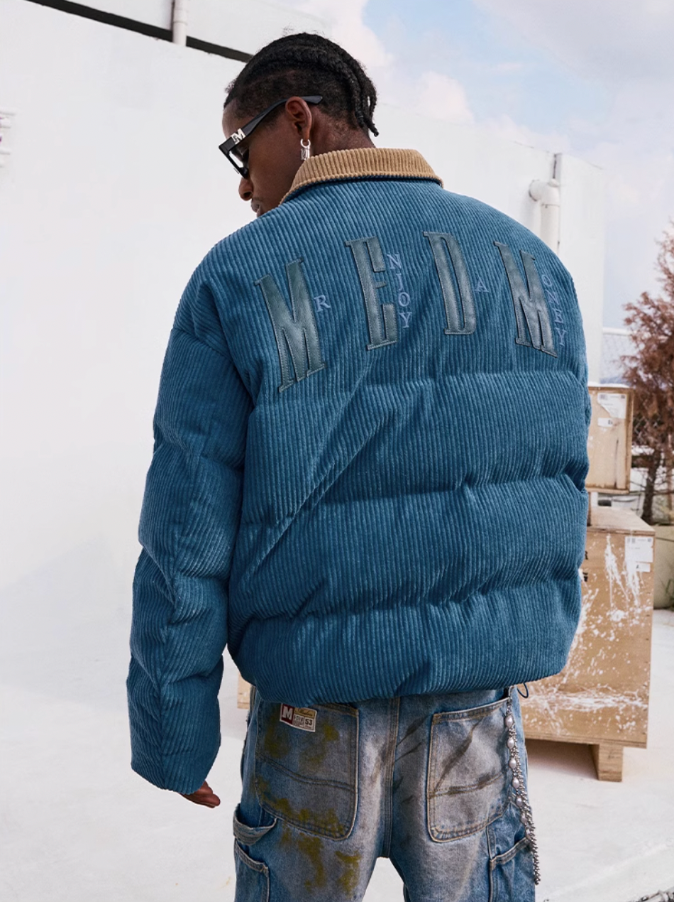 MEDM Corduroy Lapel Color Blocking Down Jacket | Face 3 Face