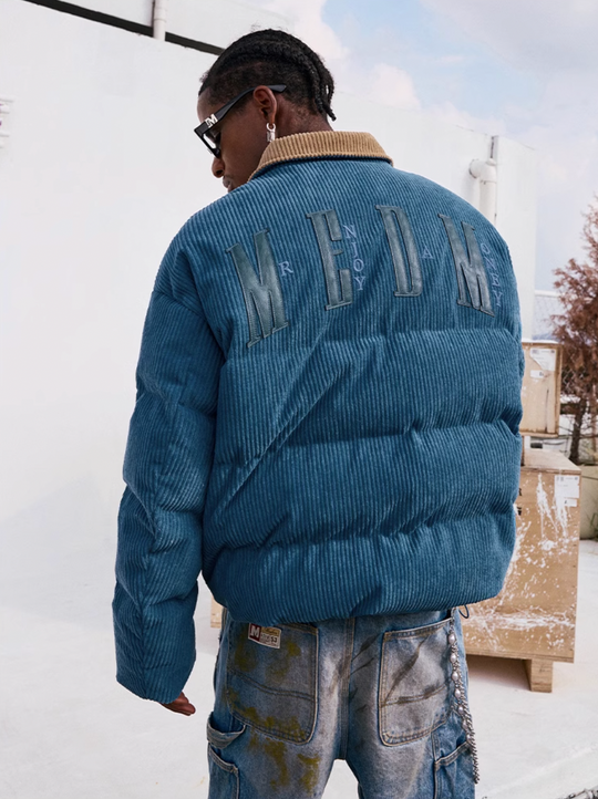 MEDM Corduroy Lapel Color Blocking Down Jacket | Face 3 Face