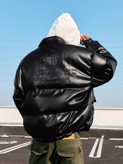 MEDM Embossed LOGO Leather Down Jacket | Face 3 Face