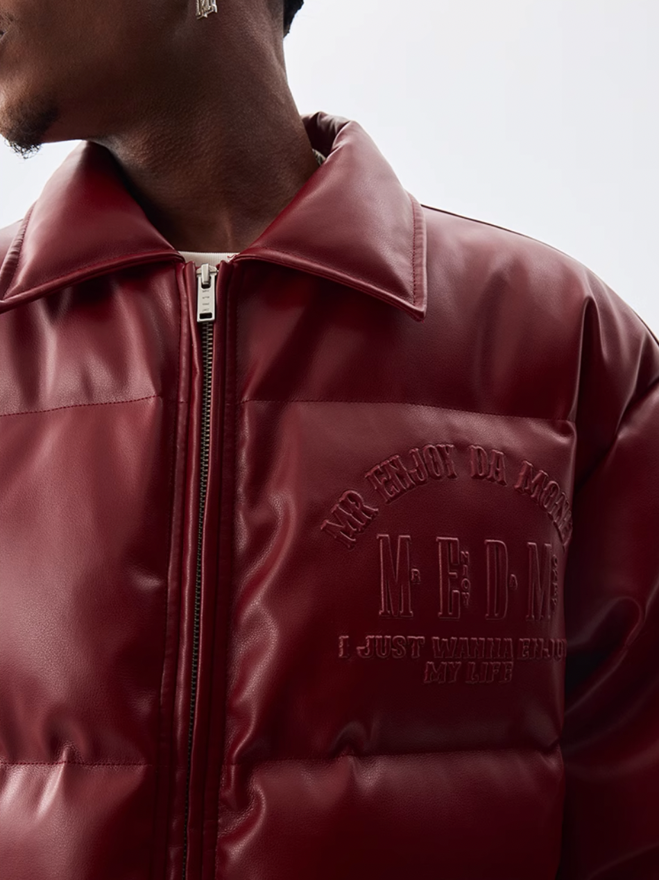 MEDM Embossed LOGO Leather Down Jacket | Face 3 Face