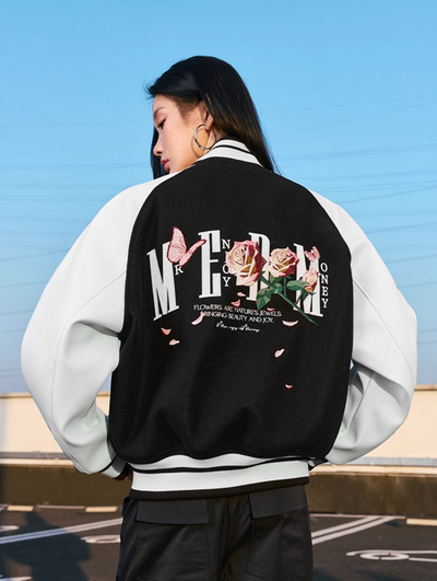 MEDM Rose Button Embroidery Varsity Jacket | Face 3 Face