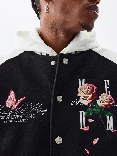 MEDM Rose Button Embroidery Varsity Jacket | Face 3 Face