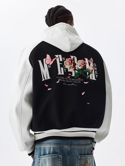 MEDM Rose Button Embroidery Varsity Jacket | Face 3 Face