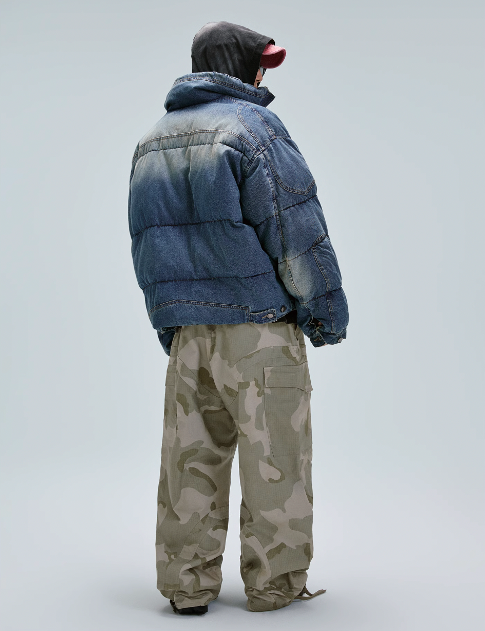 F2CE Washed Puffer Denim Jacket | Face 3 Face