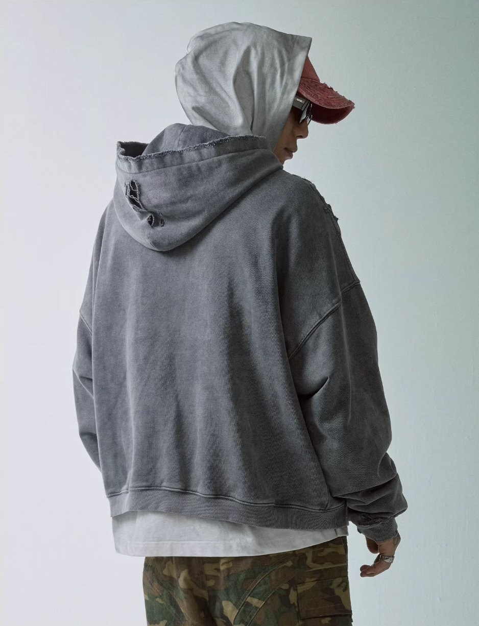 F2CE Washed Destruction Metal Logo Hoodie | Face 3 Face