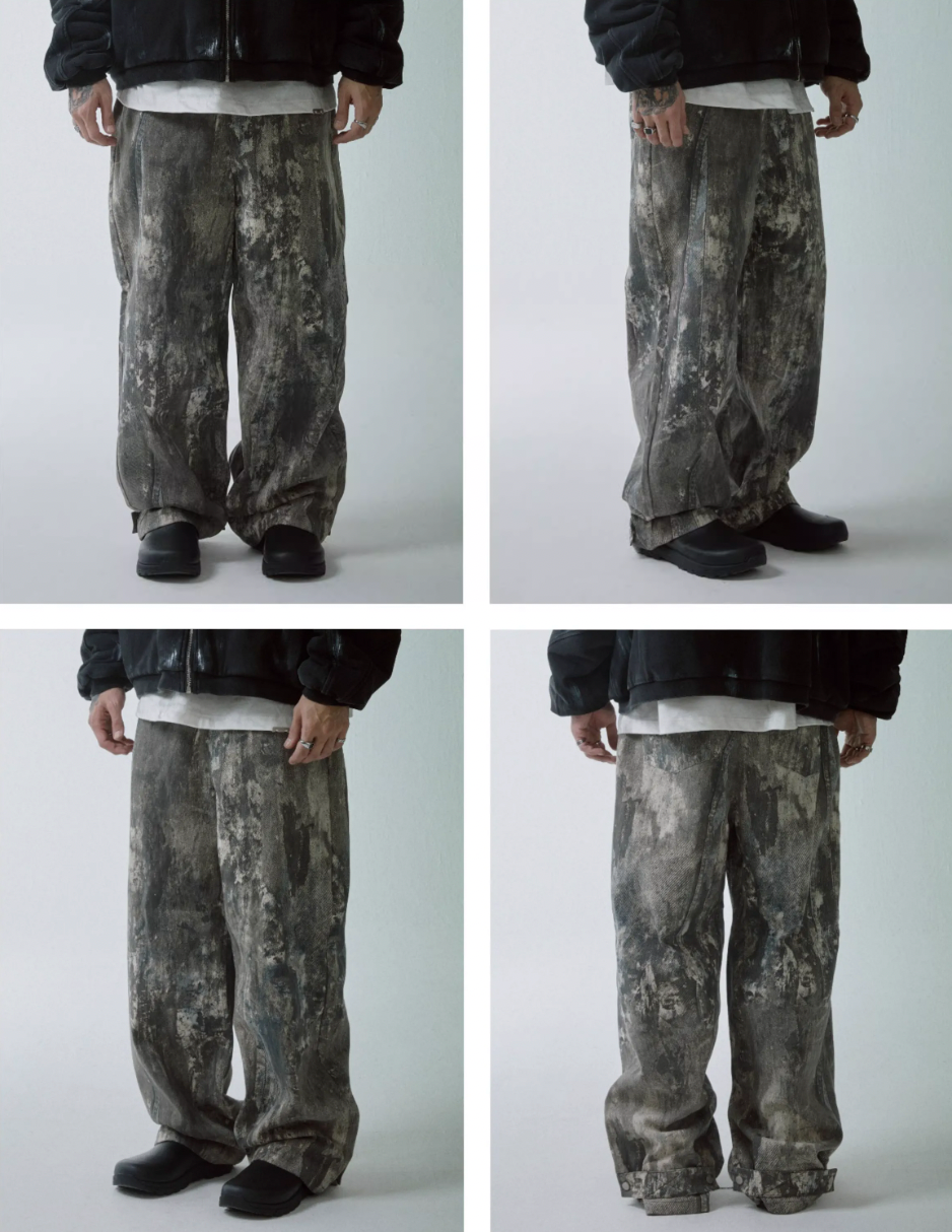 F2CE Printed Ink Splash Gradient Washed Baggy Jeans | Face 3 Face