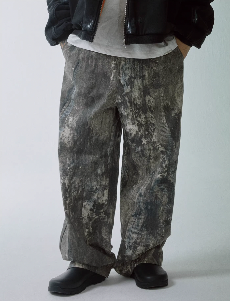 F2CE Printed Ink Splash Gradient Washed Baggy Jeans | Face 3 Face