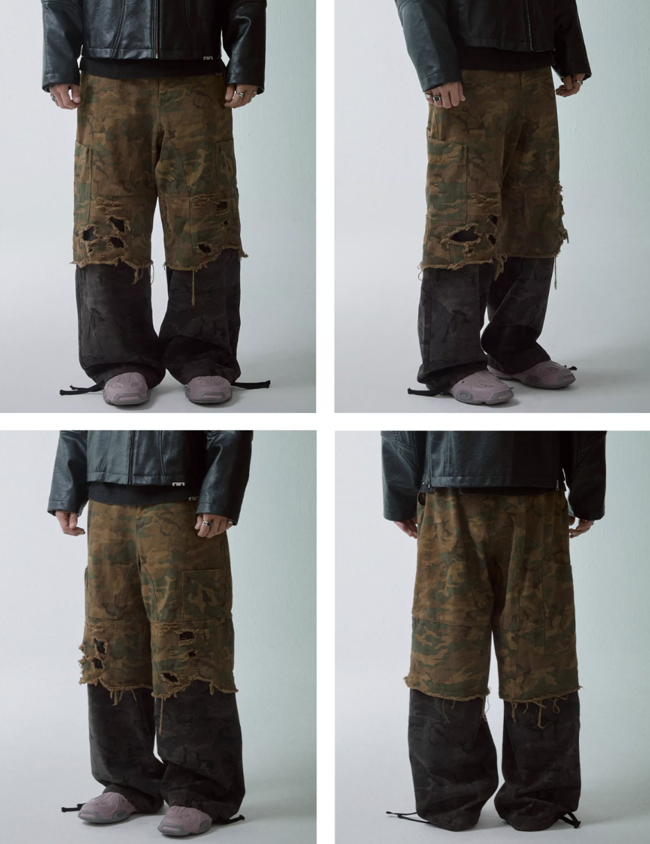 F2CE Camouflage Scrap Wash Destruction Double Layered Pants | Face 3 Face