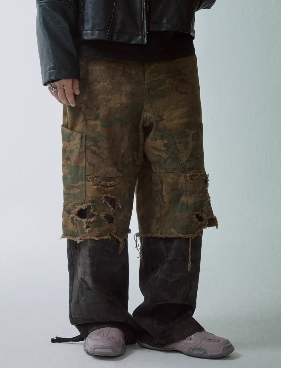 F2CE Camouflage Scrap Wash Destruction Double Layered Pants | Face 3 Face