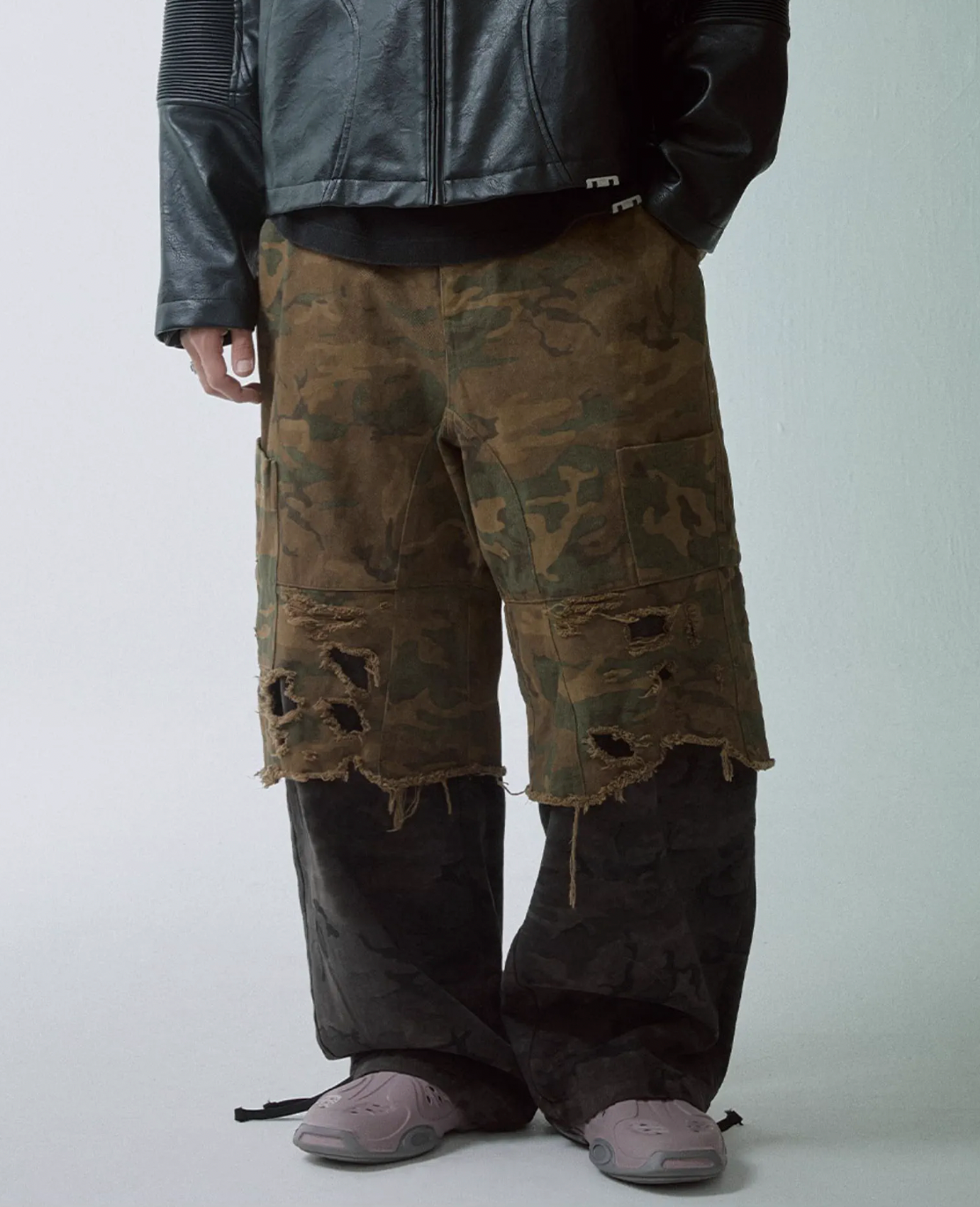 F2CE Camouflage Scrap Wash Destruction Double Layered Pants | Face 3 Face